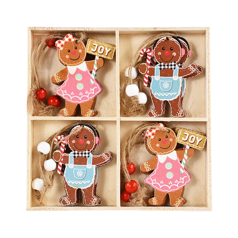 thumbnail image 1 of 12 piezas de colgante de madera de Navidad con forma de hombre de jengibre para colgar en el árbol de Navidad para decoración del hogar, decoraciones para fiestas de Navidad, Año Nuevo, 1 of 5