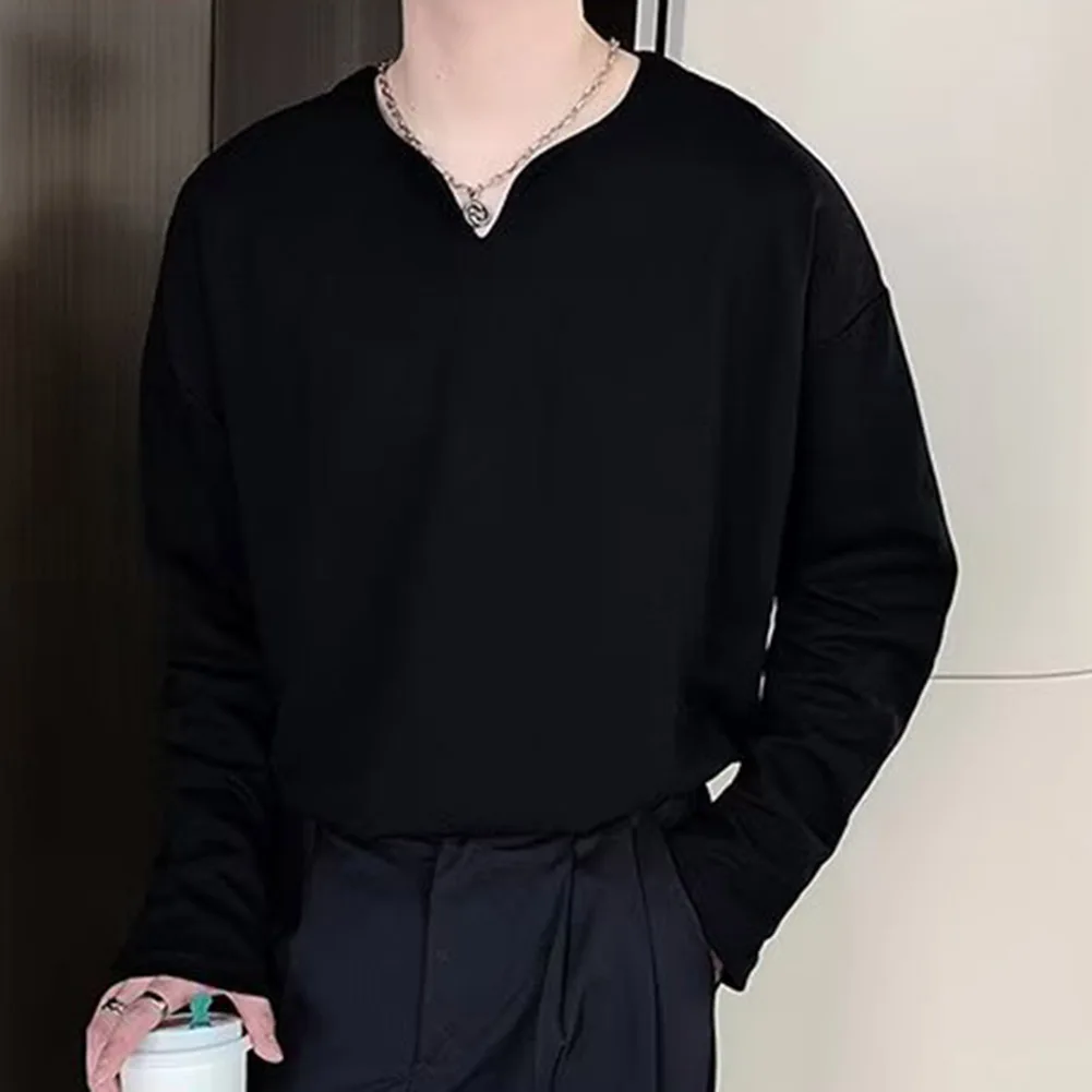 

Male Tops Mens Shirt V Neck Vacation Vintage Breathable Casual Korean Style Tops Long Sleeve Shirt Comfy Fashion
