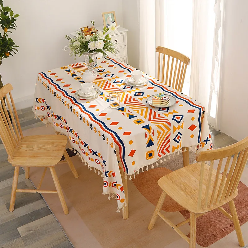 

Bohemian Geometric Pattern Tablecloth Cotton and Linen Waterproof Washable Tablecloth Spring Outing Camping Picnic Mat Cover