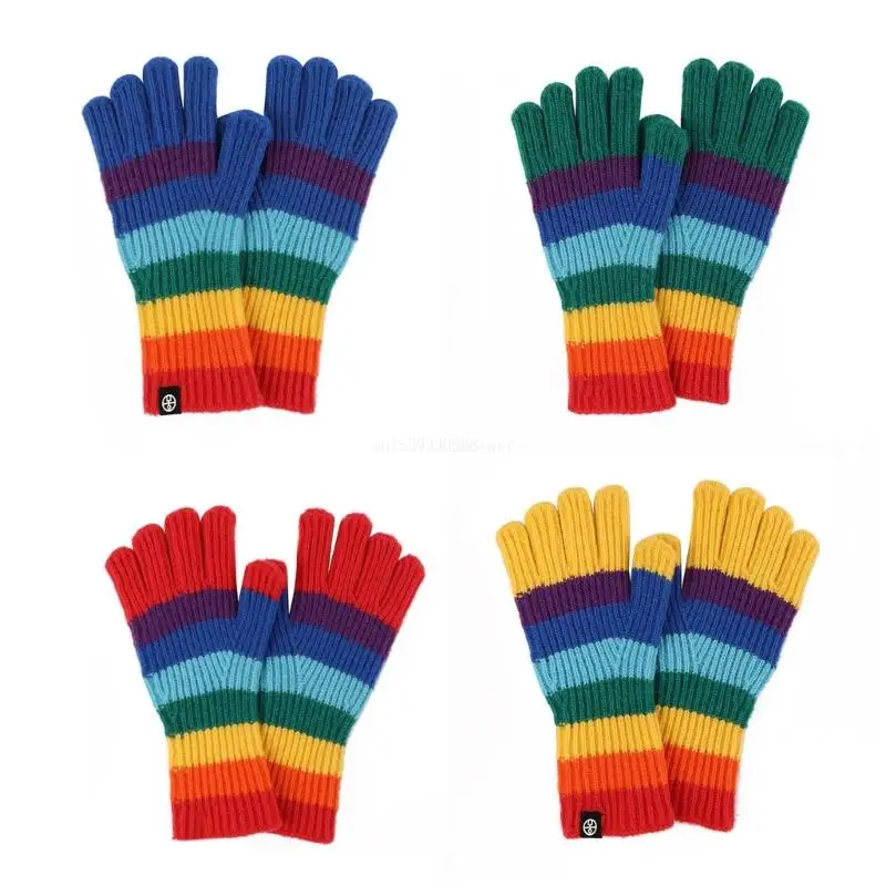 

Colorful Stripe Gloves Touchscreen Mittens Stage-Performance Gloves Dropship