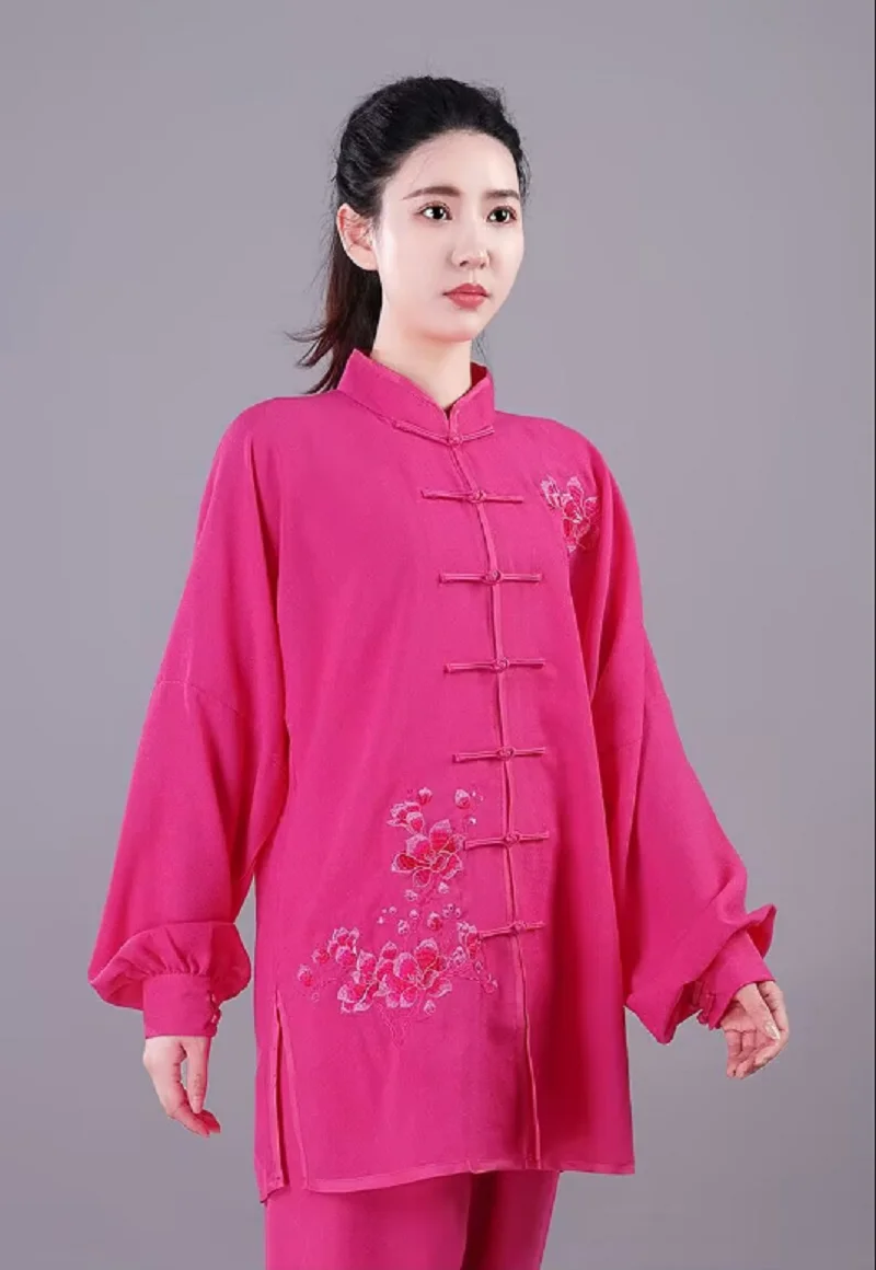New Chinese Style Embroidery Flower Cotton Tai Chi Clothing Chinese Kung Fu Martial Arts Suit Fashion Sport Jacket Pants Sets