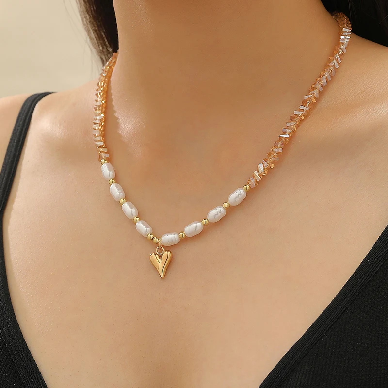 S8f96e157c5184543b1e0aa540c219c28T Fashion Y2K Zircon Heart Pendant Crystal Choker Necklaces for Women Sweet Cool Style Temperament Beaded Necklace Party Jewelry Mallzona