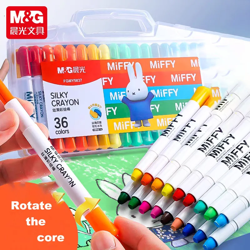 Oil Pastels Colored Crayons M&G 12/24/36/48 color Child Rotating Washable Drawing Crayon Set Easy Erase Oil Pastel Silky Crayons Pastel Pencil for Kid