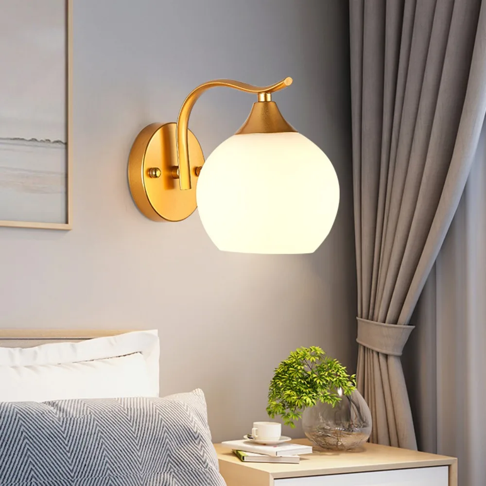 

Wall Lamp Modern Creative Bedroom Bedside Metal Glass Ball Nordic 2 Heads Golden Wall Light Aisle Corridor Bracket Light Decor