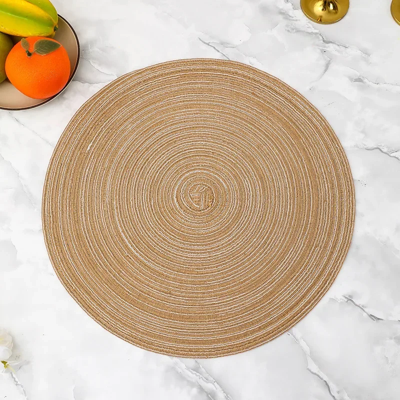 짠 린넨 다이닝 매트, 식탁 매트, 서양식 다이닝 매트, 화상 방지 및 단열 매트, 식탁 장식, 38cm