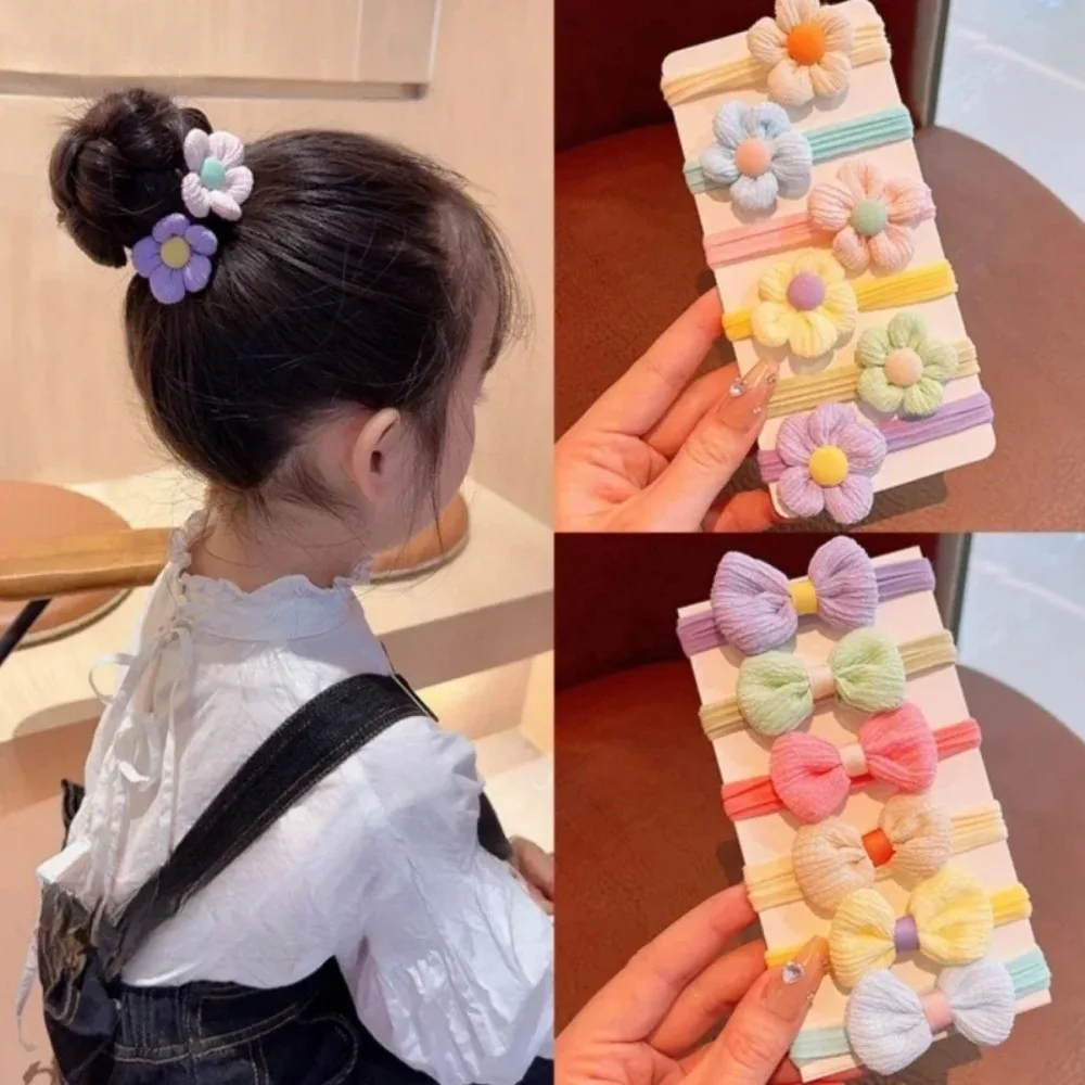 6pcs High-value Korean Cute Hair Rope Bowknot Elastic Hair Ring Princess No Harm Hair Band Kid Hair Accessory 5