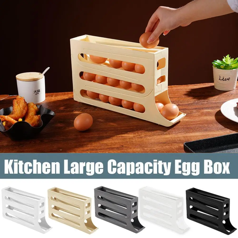 

Egg Storage Box Automatic Scrolling Machine Egg Side Door Box Household Four Layer Slide Storage For Convenient Organising Tools