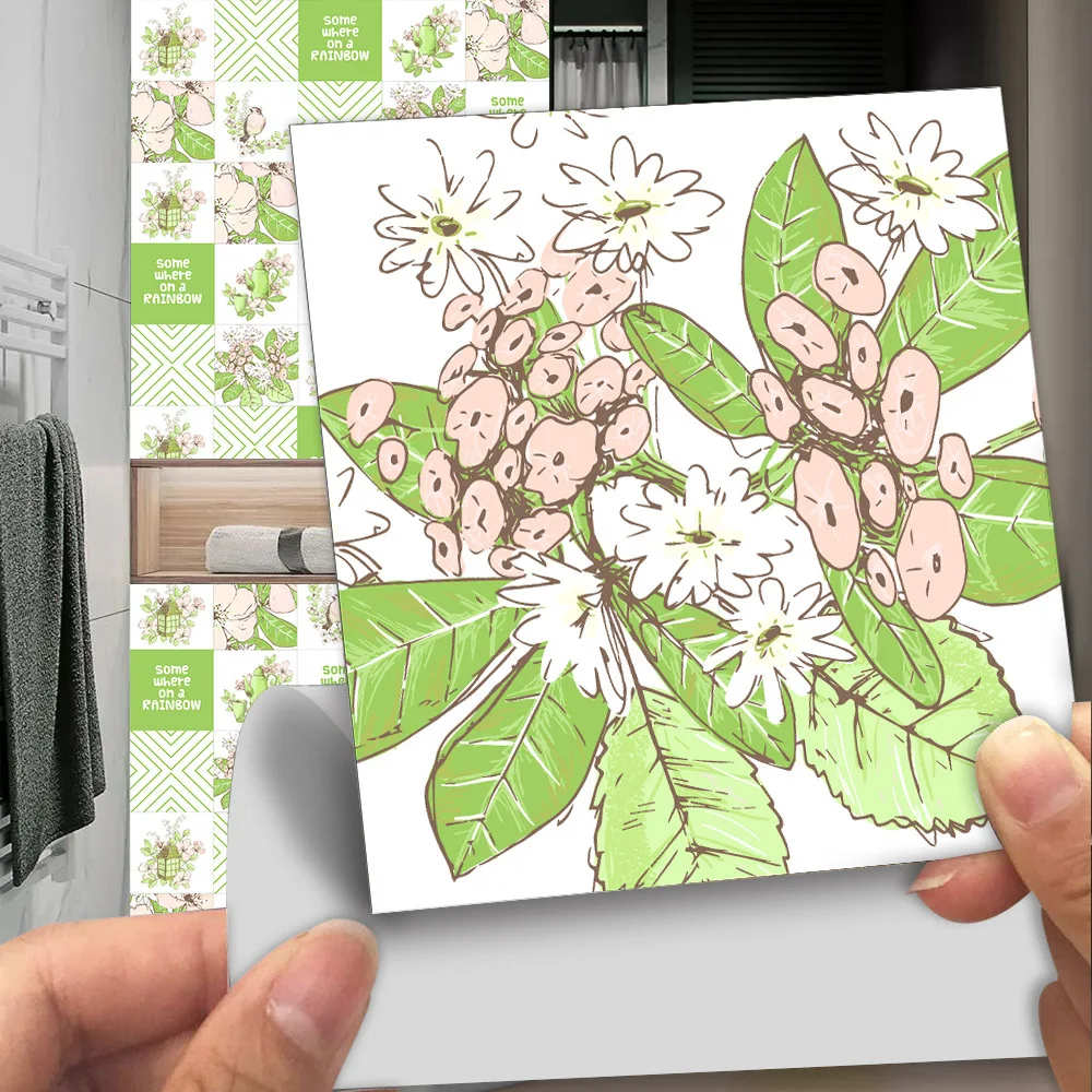 

Green Leaf Flower Tile Self-adhesive Bathroom Frosted Floor Stickers Kitchen Backsplash Desktop Wardrobe Renovation WallStickers