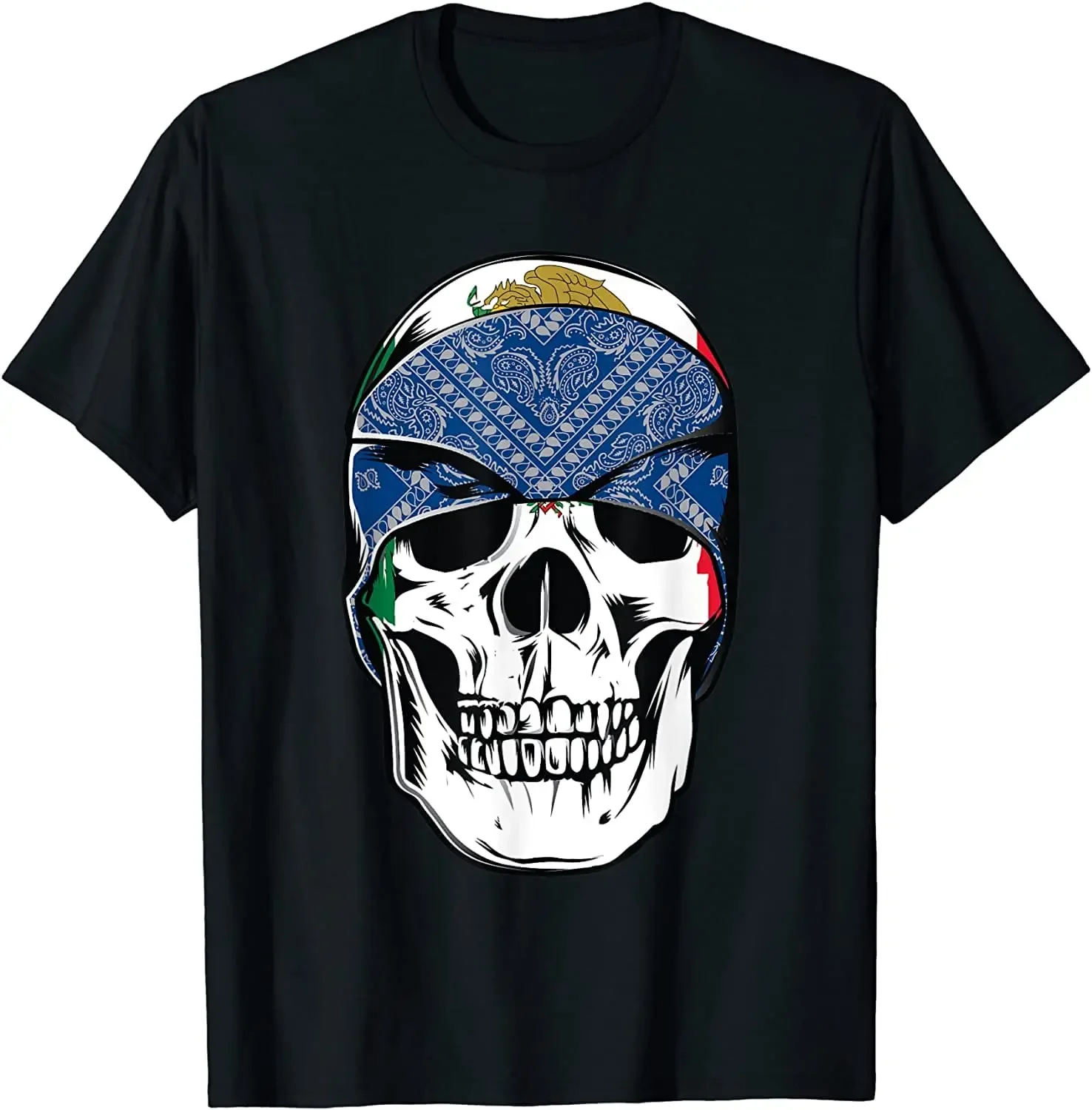 

Синяя Бандана мексиканский Ацтекский Череп Низкий Райдер художественная коричневая гордость футболка мужские 100% хлопок повседневные футболки Свободный Топ Размер S-3XL