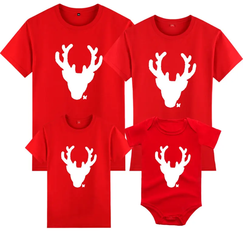 

Christmas Mom Dad And Me Clothes Adult Kids T-shirt Baby Romper Short Sleeve Cotton Cartoon Print Family Matching Outfits