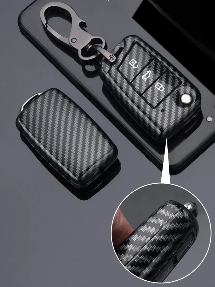 Carbon Fiber ABS Car Key Case For VW Volkswagen Polo Golf 4 5 6 7 T5 Passat B6 B5 Skoda Octavia A5 A7 Seat Leon Ibiza Ateca