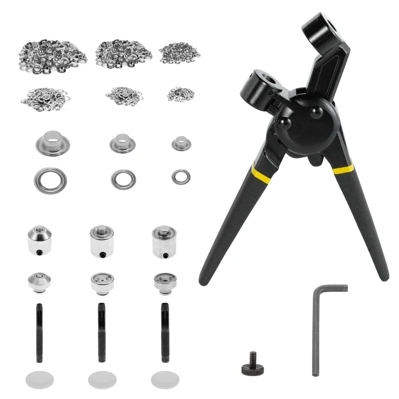 Grommet Tool Kit 5.5mm 8mm 10mm 12mm Hand Press Eyelet Pliers with 900Pcs Grommet Handheld Eyelet Setter for Tarp Leather Canvas