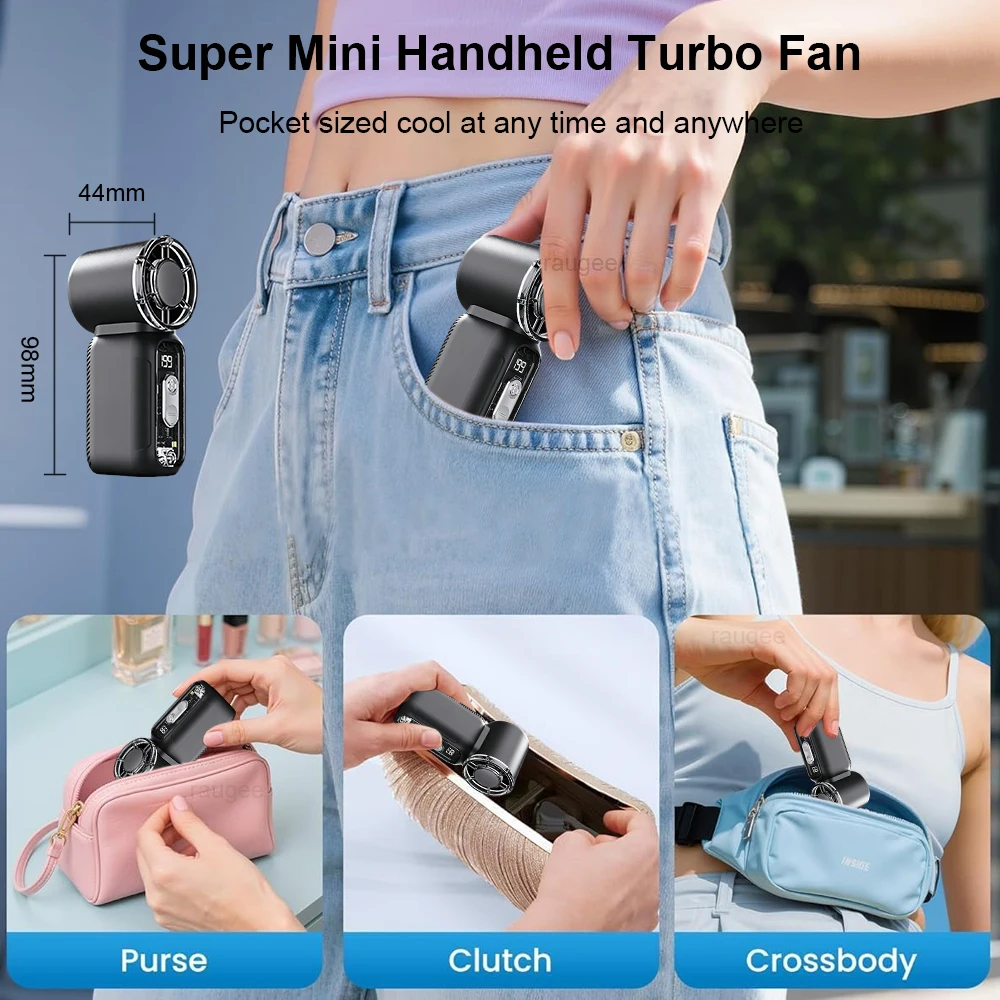 Compact USB Rechargeable Handheld Fan with Digital Display