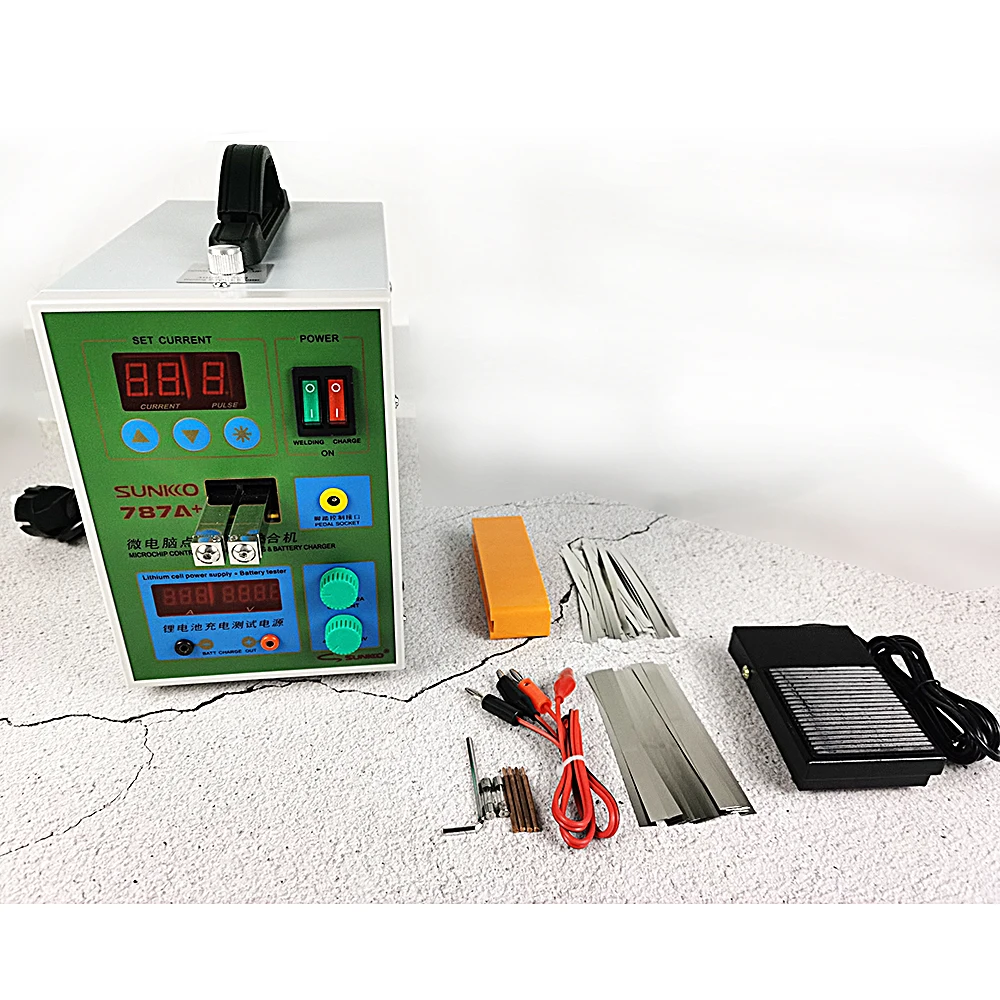 Battery Butt Welding Machine Double Pulse Small MCU Spot Welder Battery Capability Charger Foot Pedal For 18650 SUNKKO 787A+ intelligent precision pulse welding machine 110v 220v battery spot welder handheld pedal lithium battery welding s737a