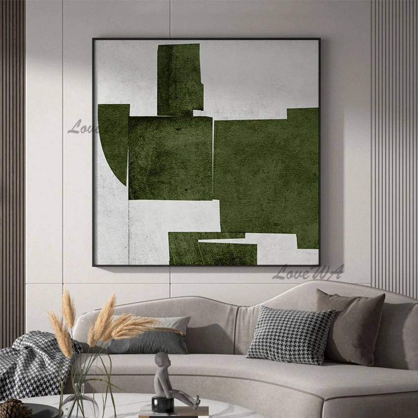 

Картина на холсте большого размера, искусство без рамки, абстрактная, зеленая, белая, акриловая текстура, современные примеры рисования