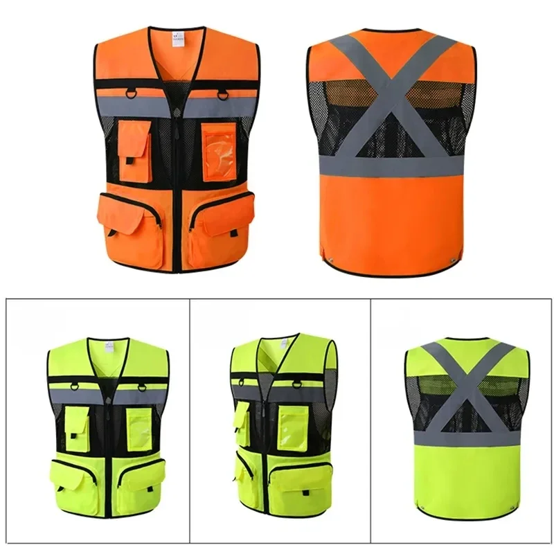 High visibility vest Reflective vest Safety vest Safety Vest Reflective Vest With Tool Pockets Breathable Work Gilet Hi Vis Mesh Reflective Workwear