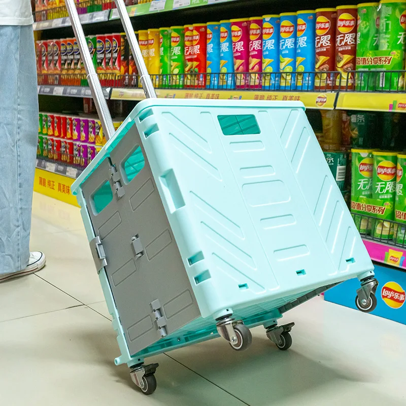Foldable Utility Cart Folding Portable Handcart with Durable Heavy Duty Plastic Telescoping Handle Collapsible 4Wheel for Travel