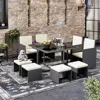 Space Saving Wicker Chairs with Glass Table and Ottomans, Cushioned Seating and Back Sectional Dining Sets, Garden Sofas 1
