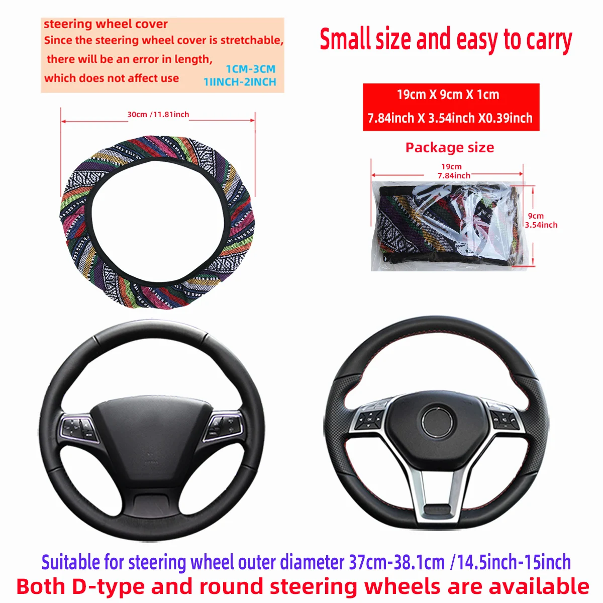 Bohemian-Stil Leinen Atmungsaktiver Rutschfester Auto-Ornament Ohne Innenring Lenkradbezug Passend für 14,5-15 Zoll – Detail 4