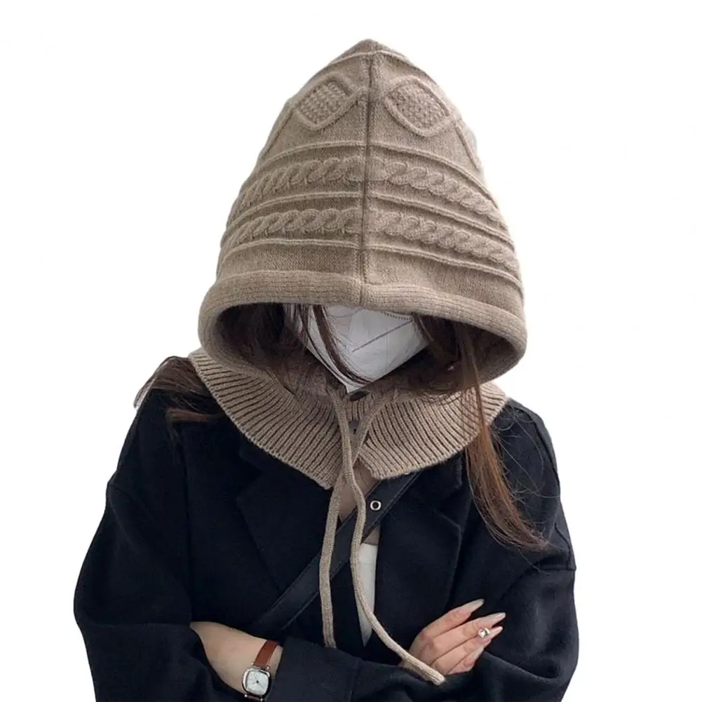 Ladies Scarf Hat Cozy Thicken Imitation Cashmere Scarf Hat Set for Women Winter Warm Wool Pullover Windproof Drawstring Scarf 3