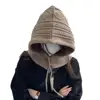 Ladies Scarf Hat Cozy Thicken Imitation Cashmere Scarf Hat Set for Women Winter Warm Wool Pullover Windproof Drawstring Scarf 3