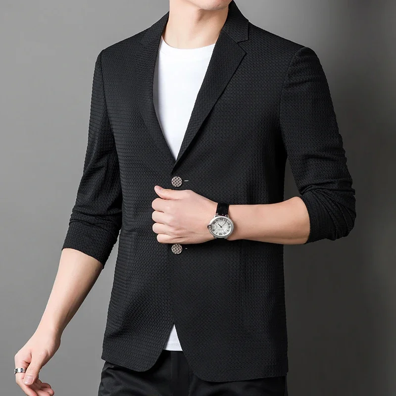 thumbnail image 1 of Traje de alta gama nuevo de primavera sin costuras para ocio para hombres jóvenes y de mediana edad estilo coreano ajustado sin planchado pequeño, 1 of 5