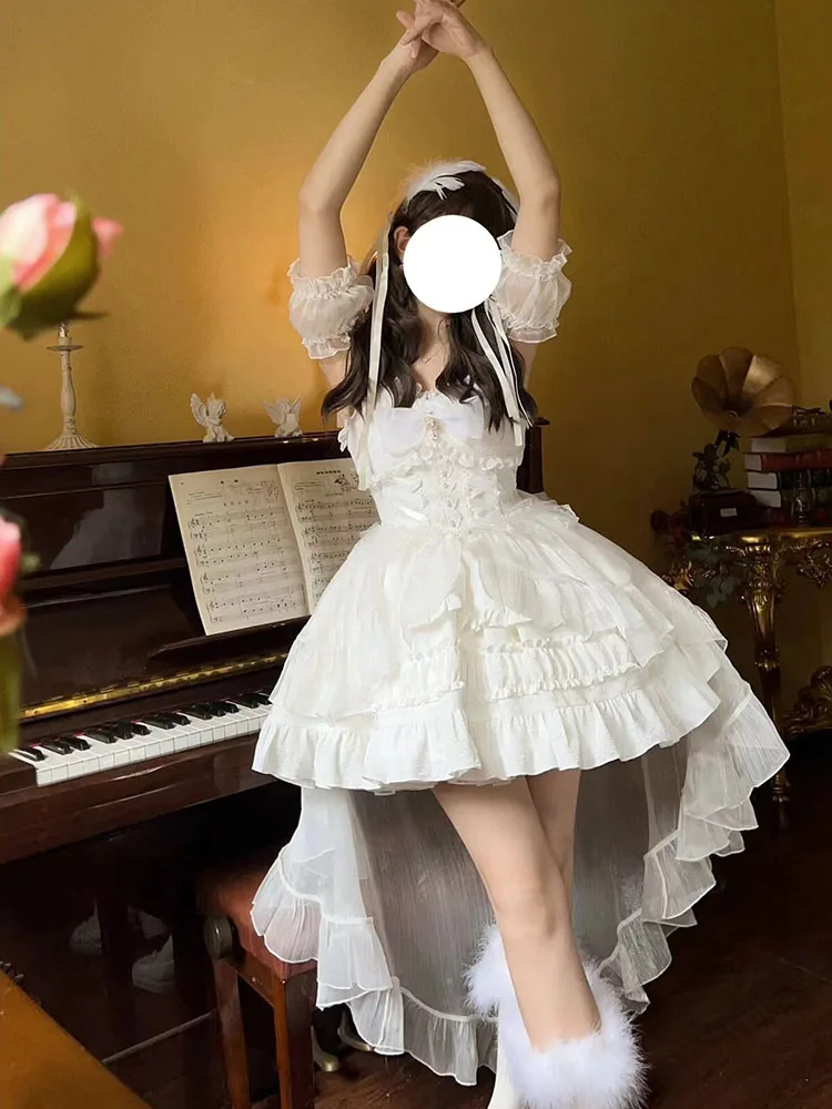 

White New Girl Lolita Overall Dress Tulle Tutu Short Summer Wear