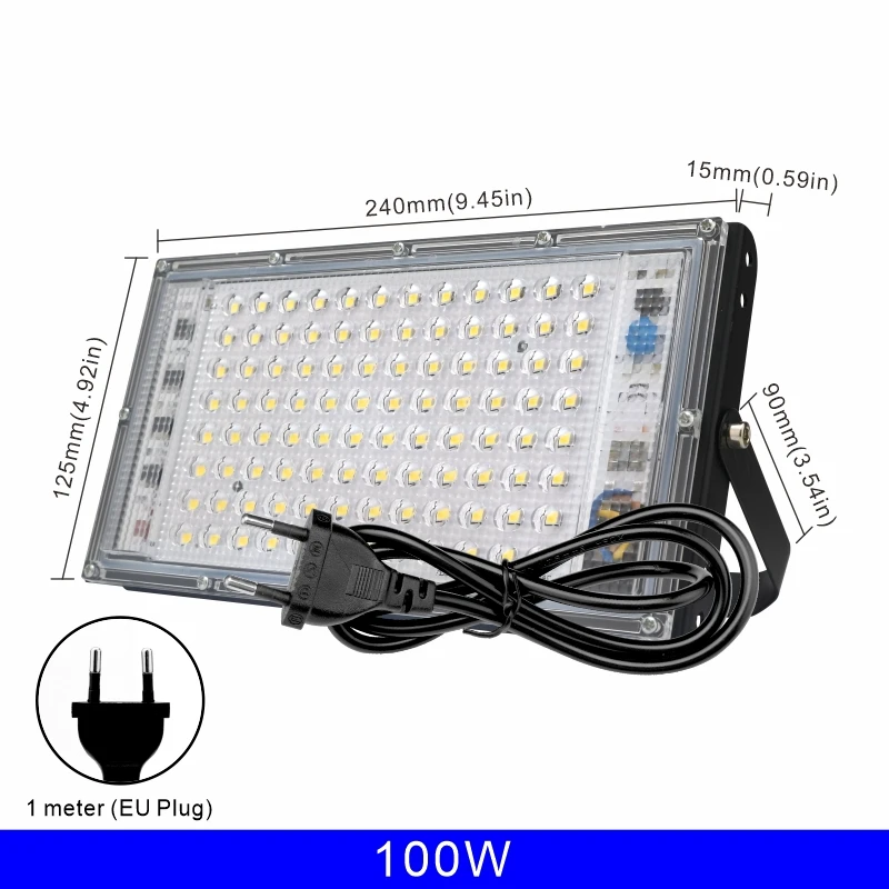 ตัวเลือกสินค้า ไฟส่องถนน LED 100W กันน้ำ IP65 พร้อมปลั๊ก EU 1 เมตร