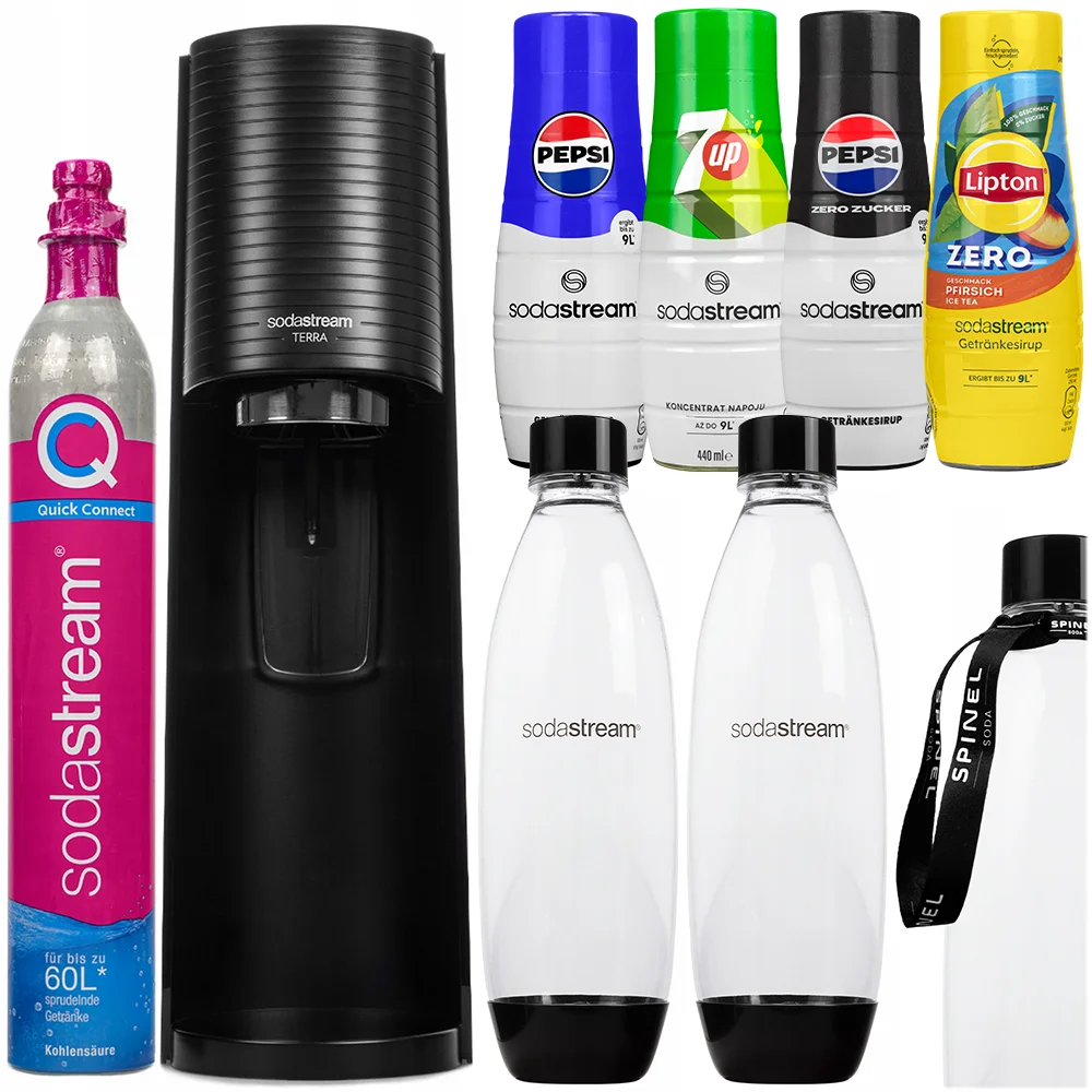 Saturator sodastream terra 4x syrop i 2 butelki + nabój z Polski za $77.39 / ~291zł