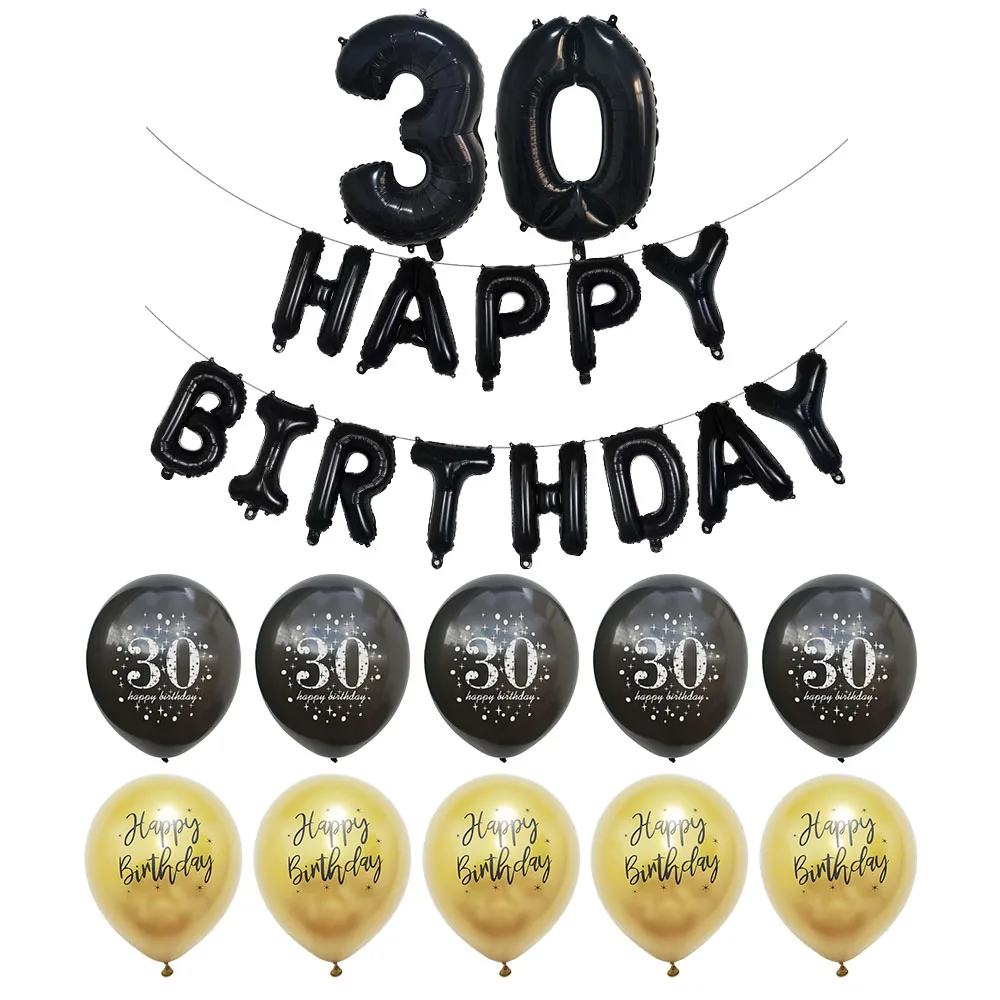 

25 Pieces Black Letter Happy Birthday Balloons Set 16 18 21 30 40 50 60 70 80 90 Years Happy Birthday Party Decorations Supplies