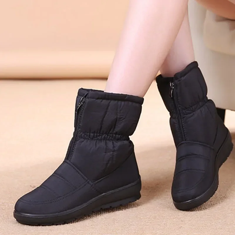 

New Winter Shoes Women Snow Boots Flat Non-slip Waterproof Women Ankle Boots Warm Plush Big Size 42 Black Red Brown DX144