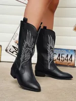Gold Mid-calf Boots Women Silver Pointed Western Cowboy Boots Retro Fashion Black Boot Plus Size 36-43 WomenBoots - Image 6