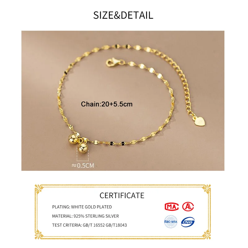 INZATT 리얼 18K 골드 벨 립 체인 패션 여성을위한 발목 귀여운 파인 쥬얼리 미니멀리스트 액세서리 여름