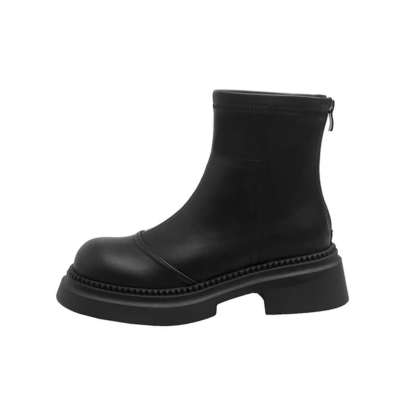 Bottes Martin en cuir véritable marron pour femme, bottes courtes polyvalentes à semelle épaisse, fines, offre spéciale, automne/hiver 2023, Maillard Women's Boots_voghion.com
