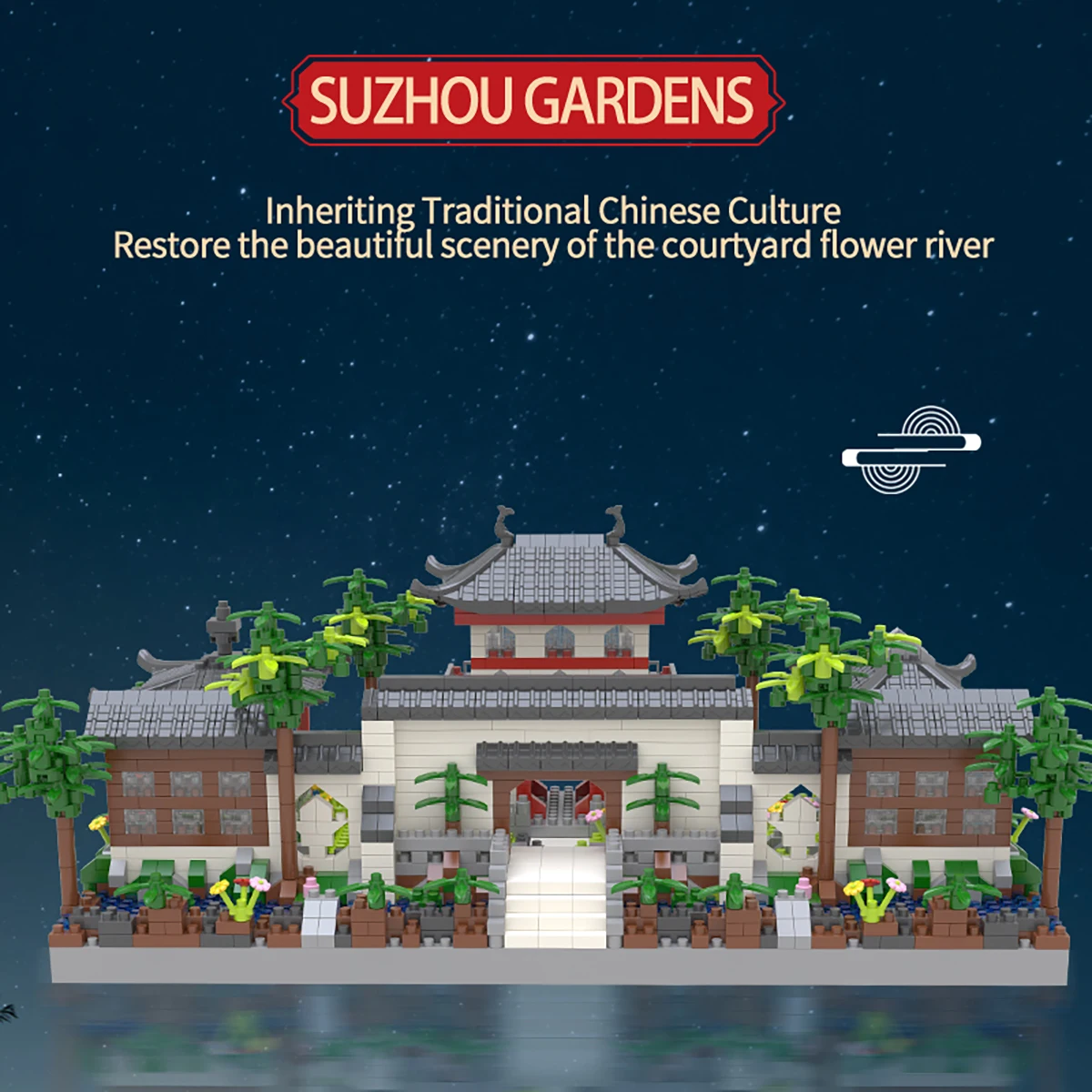 Suzhou 클래식 중국 정원 미니 블록, 전통 건축물 집 조립 벽돌, LED 조명, 1800 개 이상
