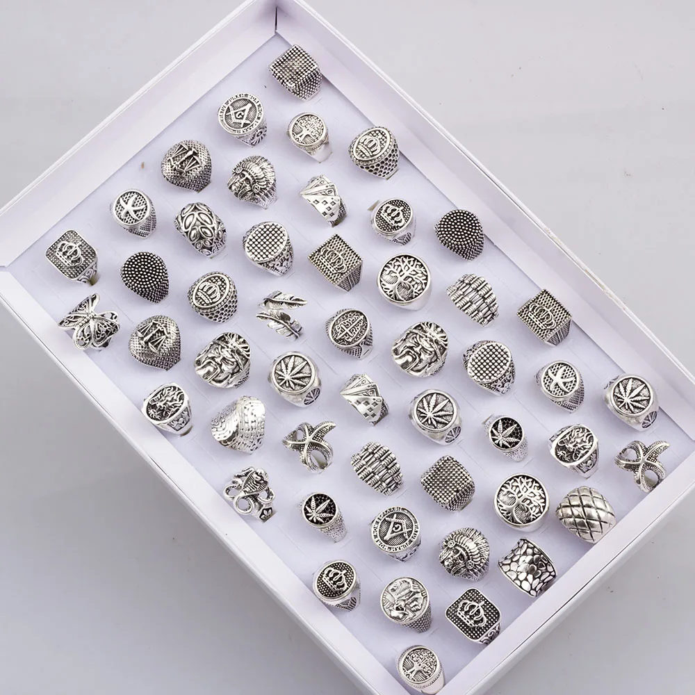 Wholesale Bulk Lot 50 Pcs Mens Punk Vintage Metal Jewelry Rings For Women Size 7-12 Mix Different Style