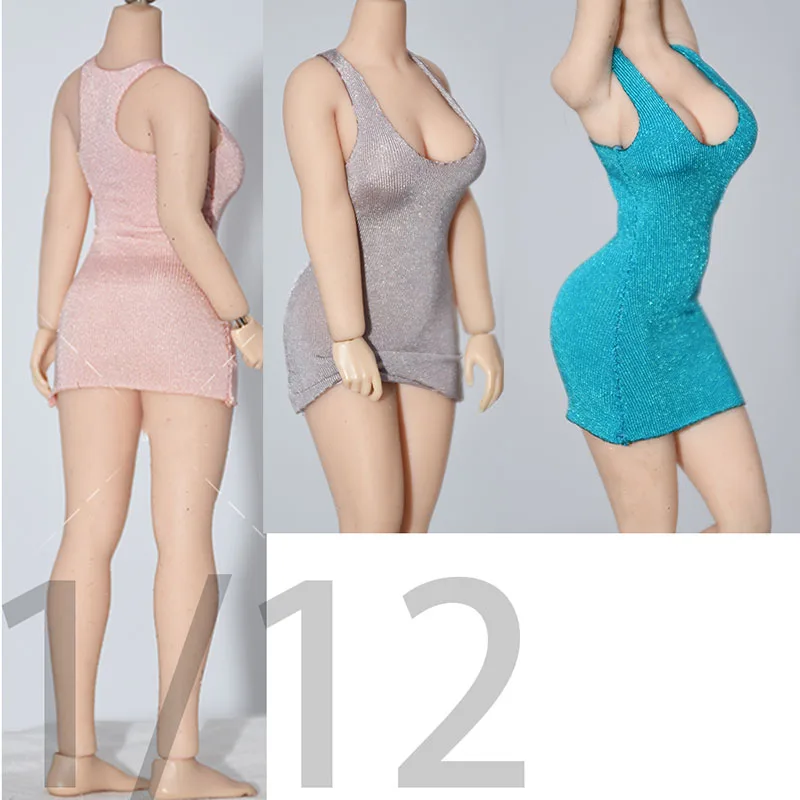 1/12 Female Soldier Shirt Long Sleeve Tight Dress Stretch Smooth Tight Long Sleeves Skirt  Fit 6\'\' Action Figure Model