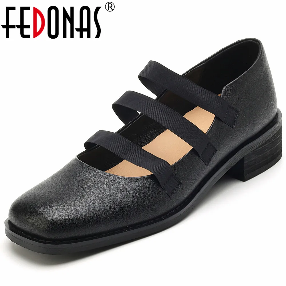 

FEDONAS Women Pumps Square Toe Thick Heels Spring Summer Shoes Woman Retro Style Genuine Leather Casual Working Pumps Concise