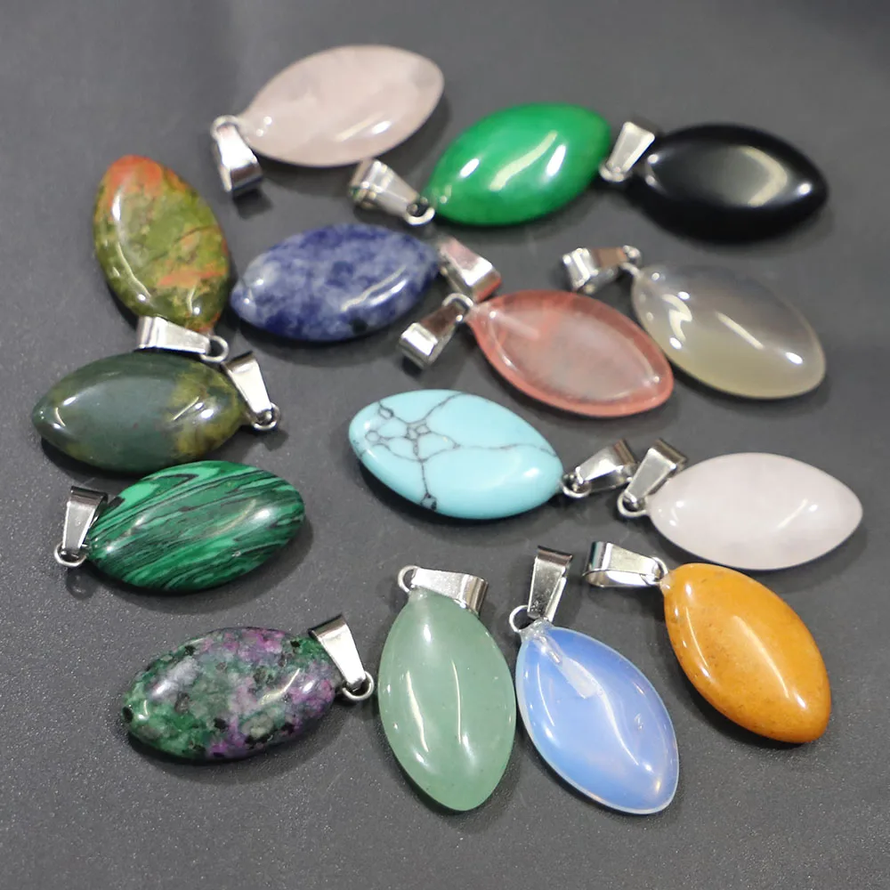 New Natural Stone Marquise Agate Crystal Necklace Pendant Reiki Charm Fashion DIY Jewelry Accessories Making 24Pcs Free Shipping