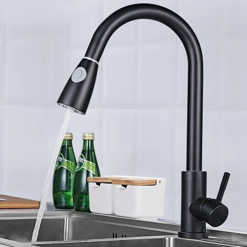 Vegetable basin bathroom 304 cold and hot faucet sink black stainless steel kitchen pull faucet double bowl kitchen sink