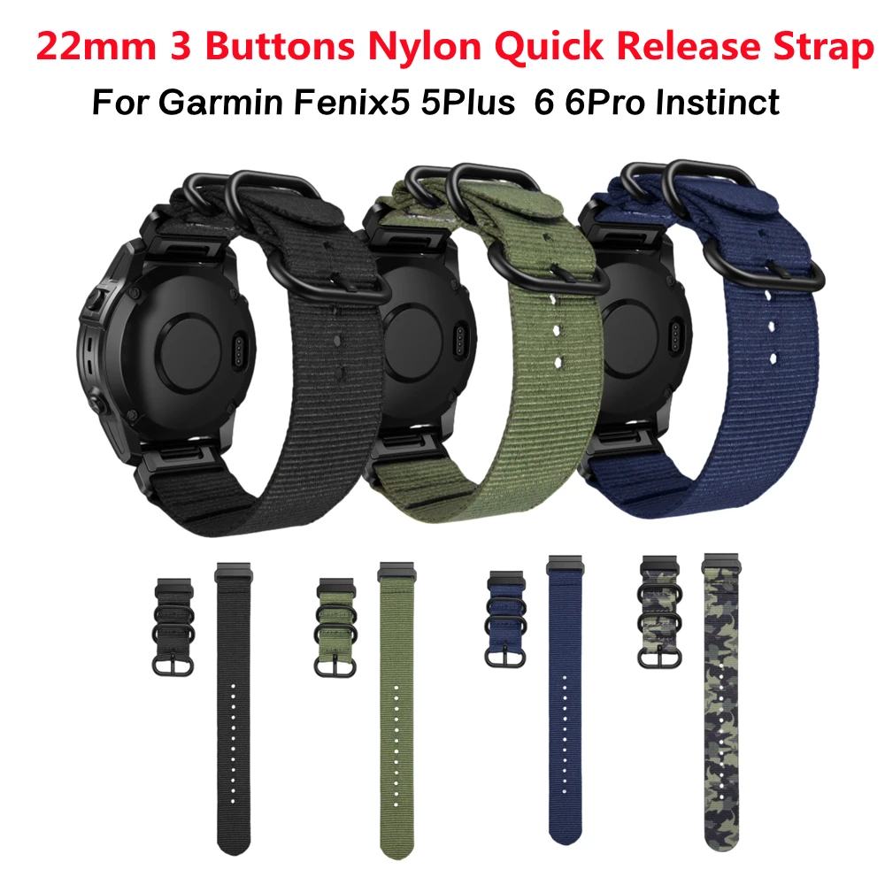 Alça de Liberação Rápida de Náilon com Três Fivela de Metal para Garmin Fenix5 5plus 5x 6pro 6x 7x Instinto Pulseira de Relógio 22 26 mm
