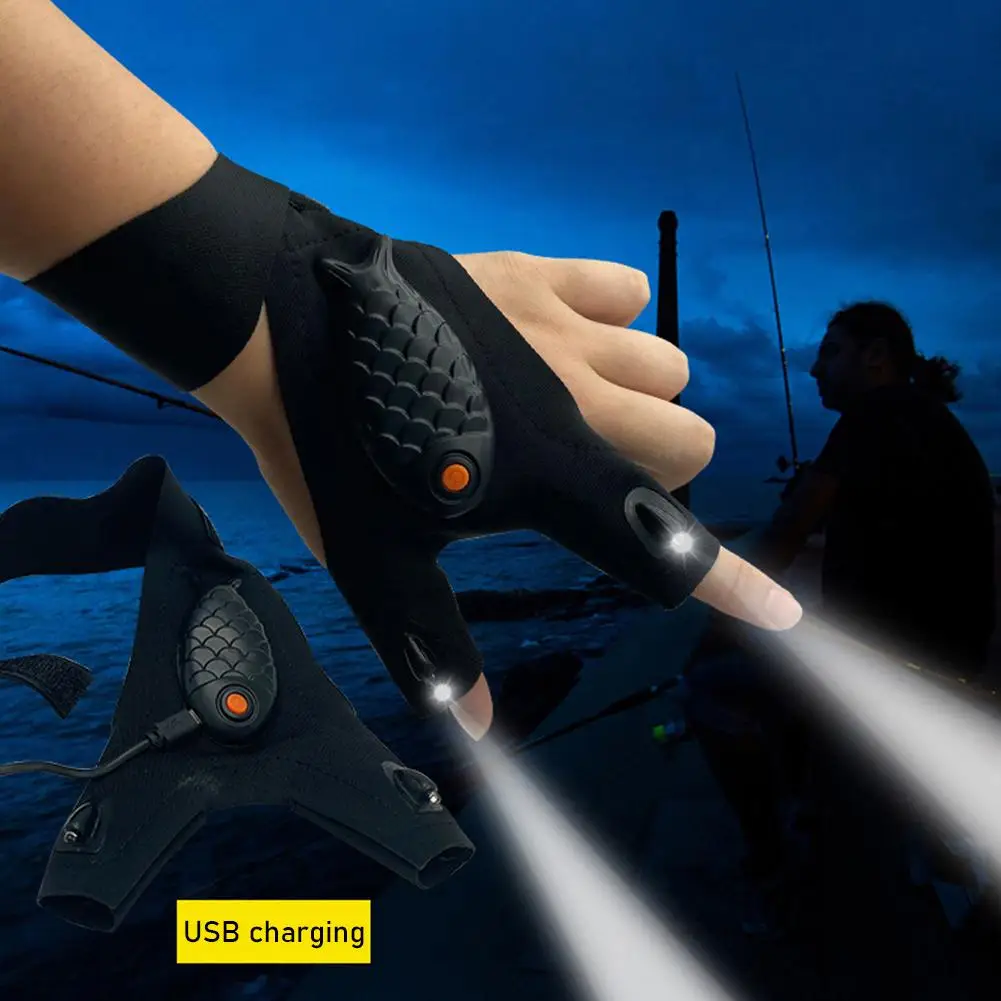 Fingerless Gloves Rechargeable Flashlight Gloves Fingerless Gloves LED Lighting Repair Finger Lamp For Outdoor Night Fishing Camping Hiking Tool