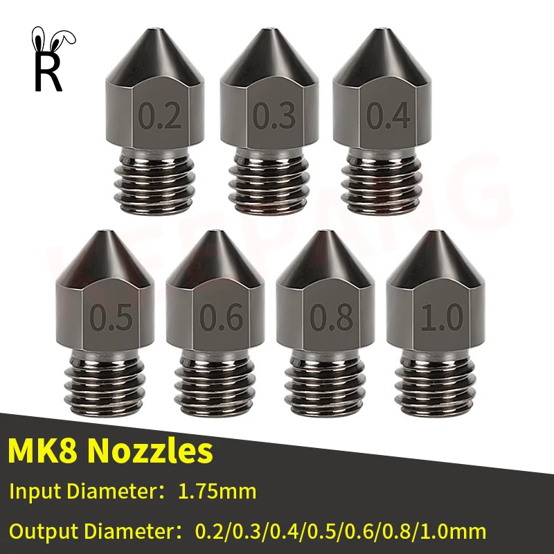 3D Printer Parts MK8 Nozzle 0.2mm-1.0mm For 1.75MM Supplies CR10 CR10S Ender-3 Hardened Steel Extruder Head 3D Printer Nozzle