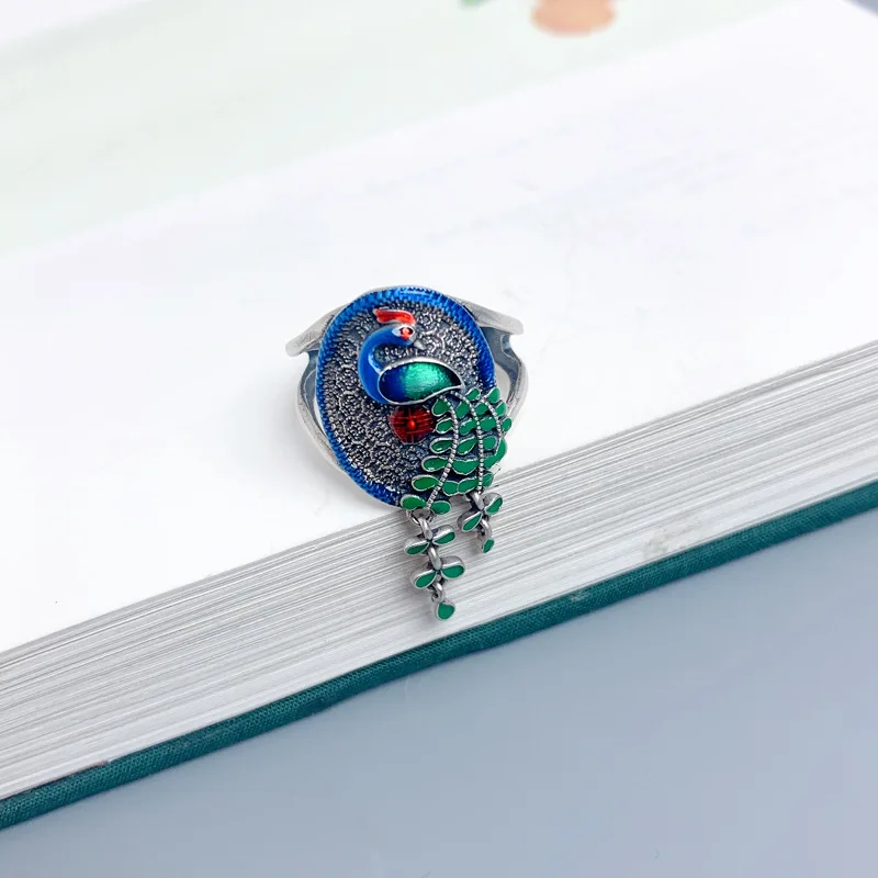 100% 925 Sterling Silver Peacock Shape Ring for Women Retro Ethnic Enamel Colorful Bird Tassel Adjustable Rings Jewelry JZ106