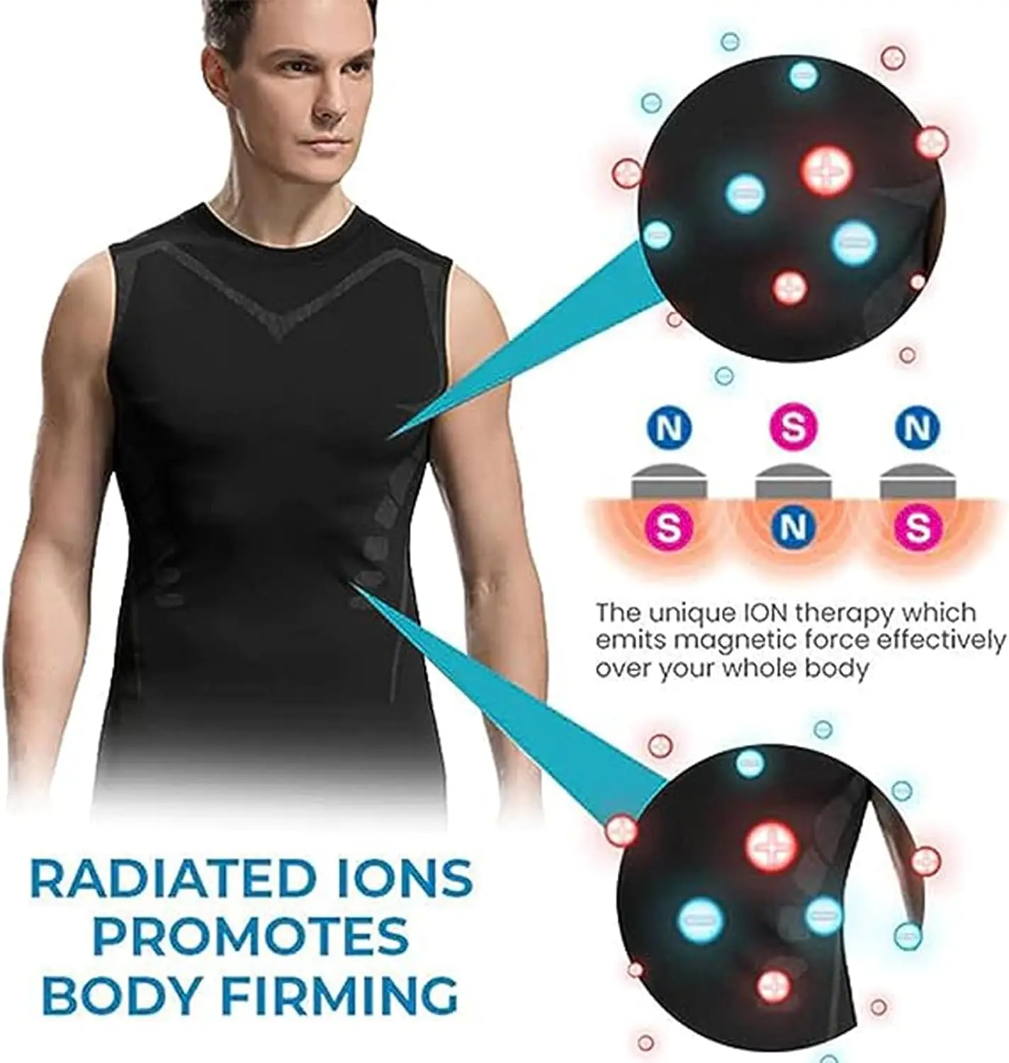 Shapewear Men Ice-Silk Slimming Ionic Shaping Vest Body Shaper Compression T-Shirts Tank Top Tummy Control Fitness Shirts