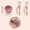 3PCS Baby Silicone Dinner Set Cartoon Lion Shape Suction Bowl Wooden Handle Spoon Fork Soft Utensils Pure Color Baby Tableware 6
