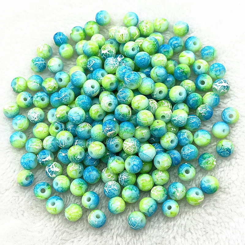 thumbnail image 1 of Cuentas espaciadoras sueltas de vidrio redondas con patrón de 4 mm, 6 mm, 8 mm y 10 mm para hacer joyas, pulseras, collares y pendientes hechos a mano, 1 of 5