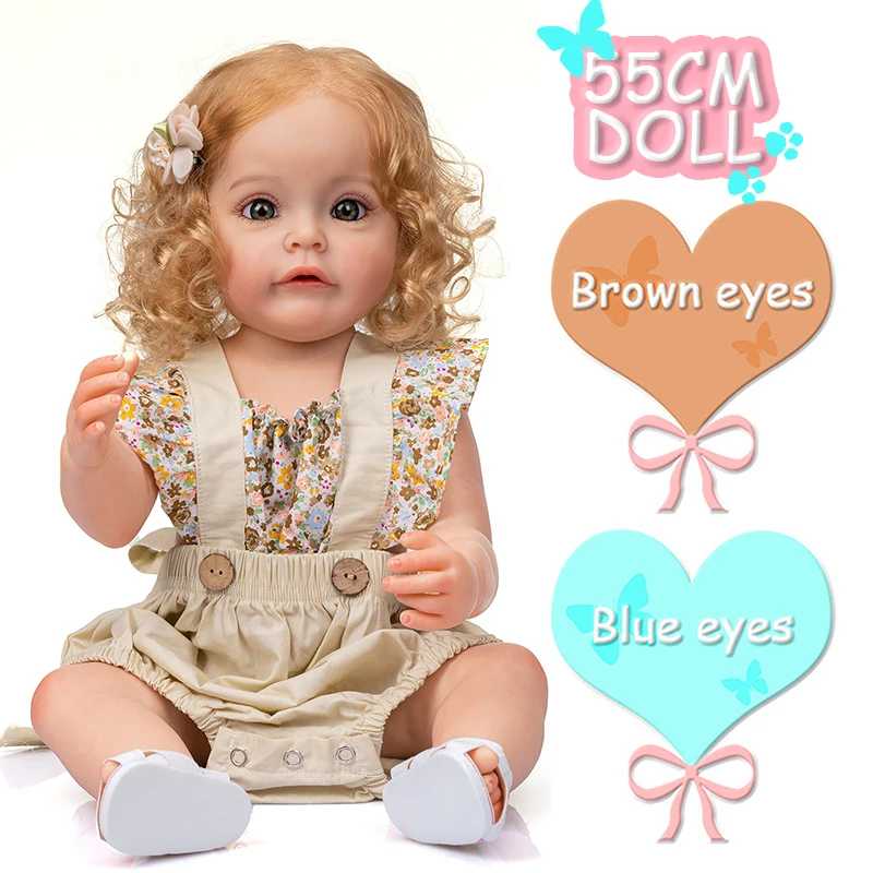 

55CM Reborn Toddler Doll Girl Princess Sue-Sue Hand-detailed 3D Paiting Rooted Hair FUll Silicone Dolls Girls Body Waterproof