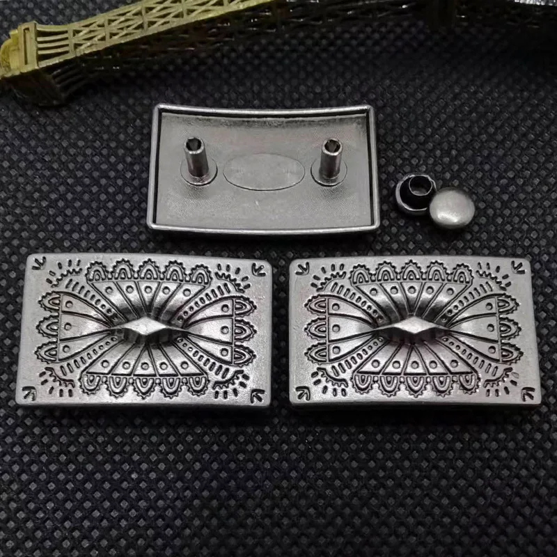 5pcs Vintage Silver Rectangular Rivet Metal Decorative Button Rivet Back for Leather Belt Bag Clothing Leathercraft Accessories