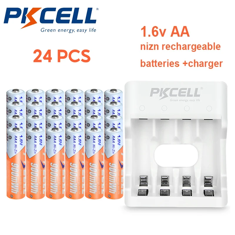 

24 шт. PKCELL AAA NIZN аккумулятор 900 мВтч 1,6 В NIZN аккумуляторные батареи с эксклюзивным зарядным устройством для игрушек бритва мышь камера часы